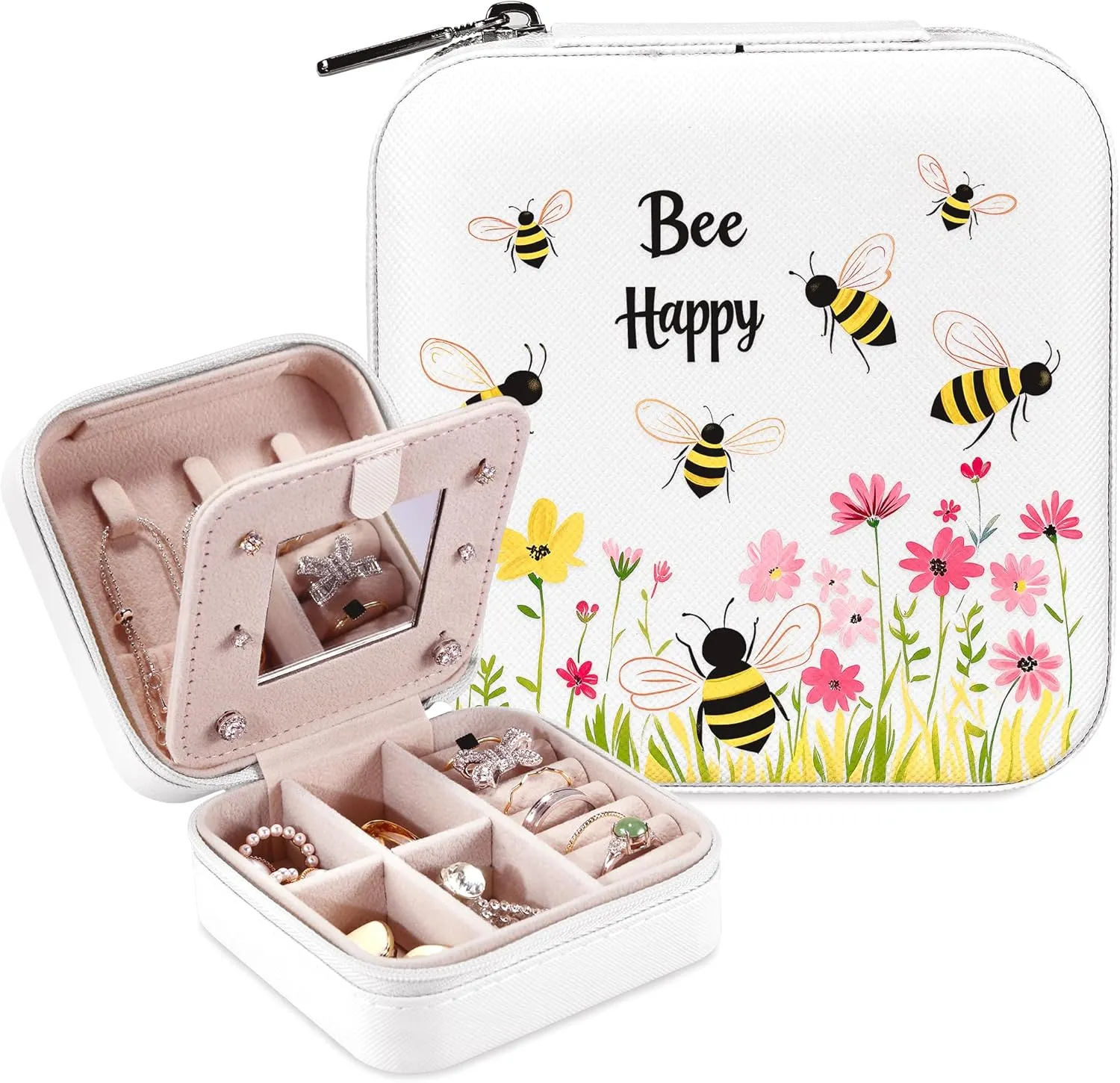 Bee Jewelry Box, Gifts For Women Teens Girls Age 8-12, Bumble Bee Lovers Themed Stuff Items Accessories Things Merchandise Decor Merch, Travel Ring Earrings Necklace Organizer Holder!