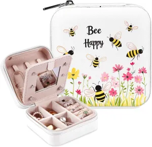 Bee Jewelry Box, Gifts For Women Teens Girls Age 8-12, Bumble Bee Lovers Themed Stuff Items Accessories Things Merchandise Decor Merch, Travel Ring Earrings Necklace Organizer Holder!