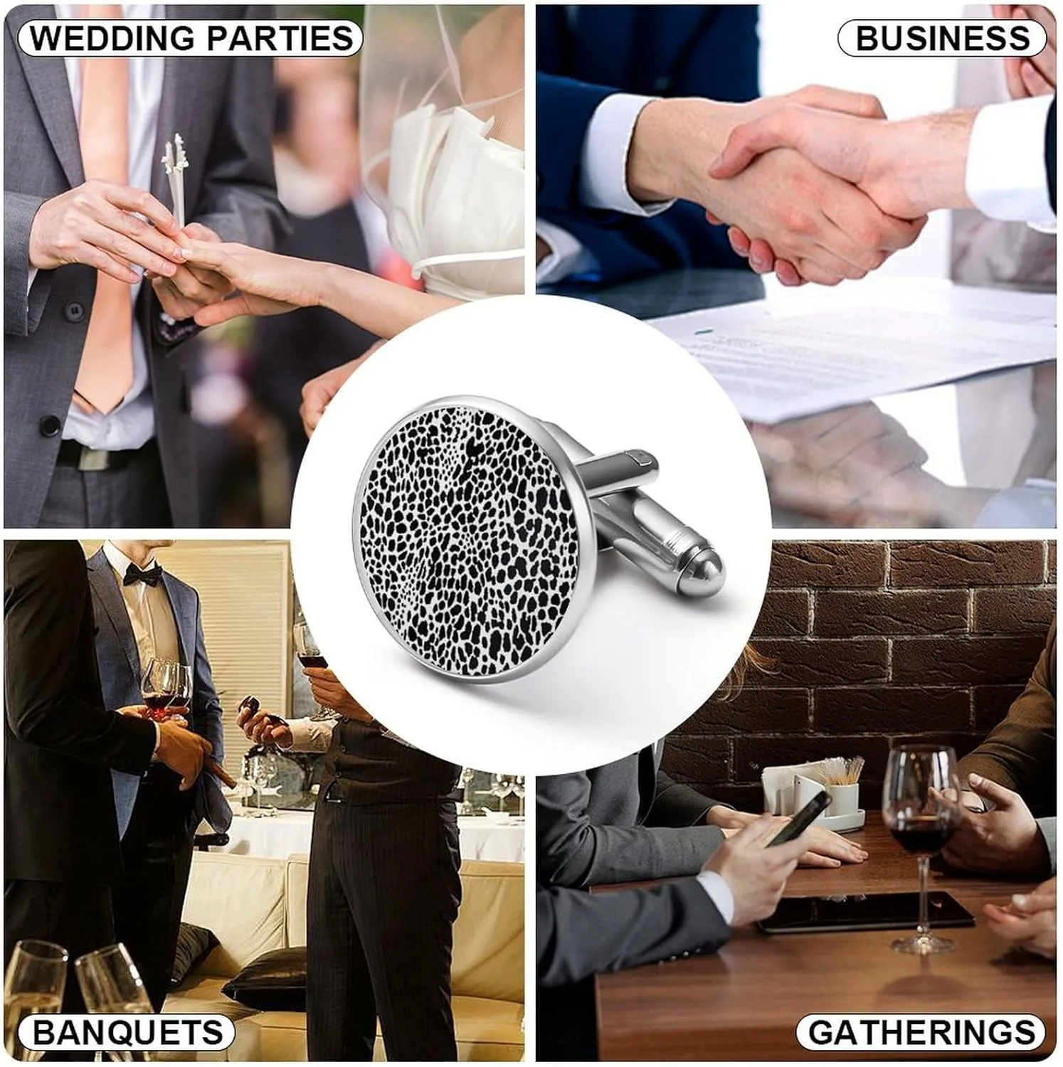Beige Leopard Print Skyline Shirt Cufflinks for Men Japanese Traditional Chinese Cuff Links Mens Traditional Oriental Cufflinks Chic Cuff Links Executive Groom Father Wedding Gift