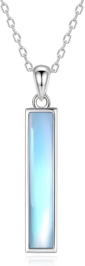 BEILIN Urn Necklaces for Ashes Sterling Silver Vertidal Bar Pendant Necklace Cube Memorial Ashes Necklace Opal Cremation Urn Pendant for Women
