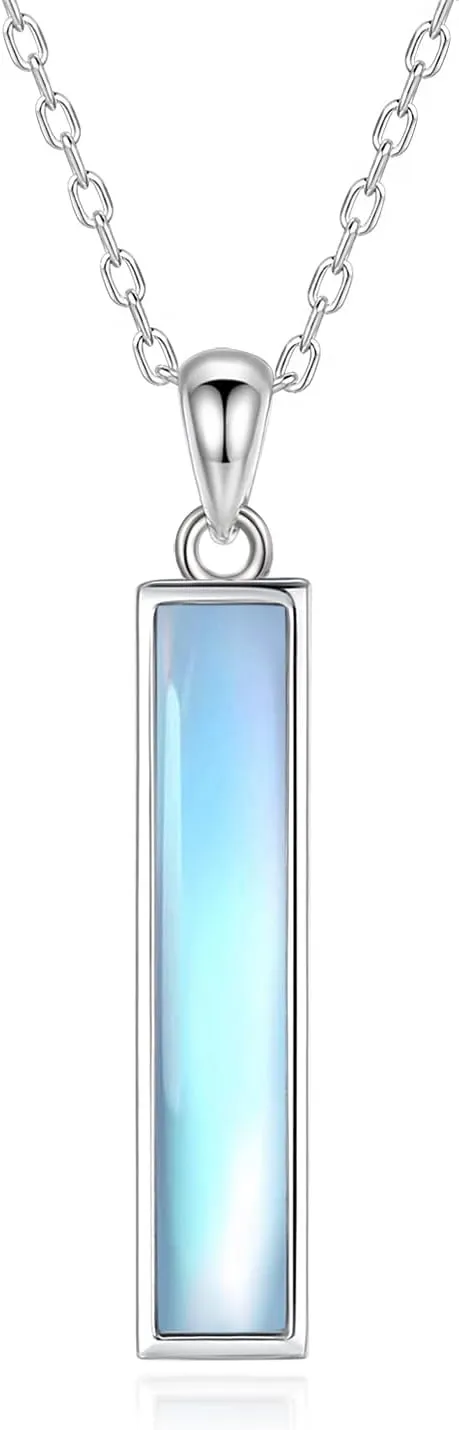 BEILIN Urn Necklaces for Ashes Sterling Silver Vertidal Bar Pendant Necklace Cube Memorial Ashes Necklace Opal Cremation Urn Pendant for Women