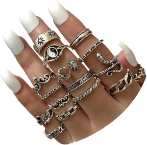 BELICEY 9-15PCS Knuckle Stacking Rings Set for Women Crystal Rhinestone Finger Statement Ring Sets Vintage Joint Knot Mid Rings for Teen Girls Stackable Rings Jewelry Accessories