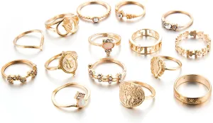 BELICEY 9-15PCS Knuckle Stacking Rings Set for Women Crystal Rhinestone Finger Statement Ring Sets Vintage Joint Knot Mid Rings for Teen Girls Stackable Rings Jewelry Accessories