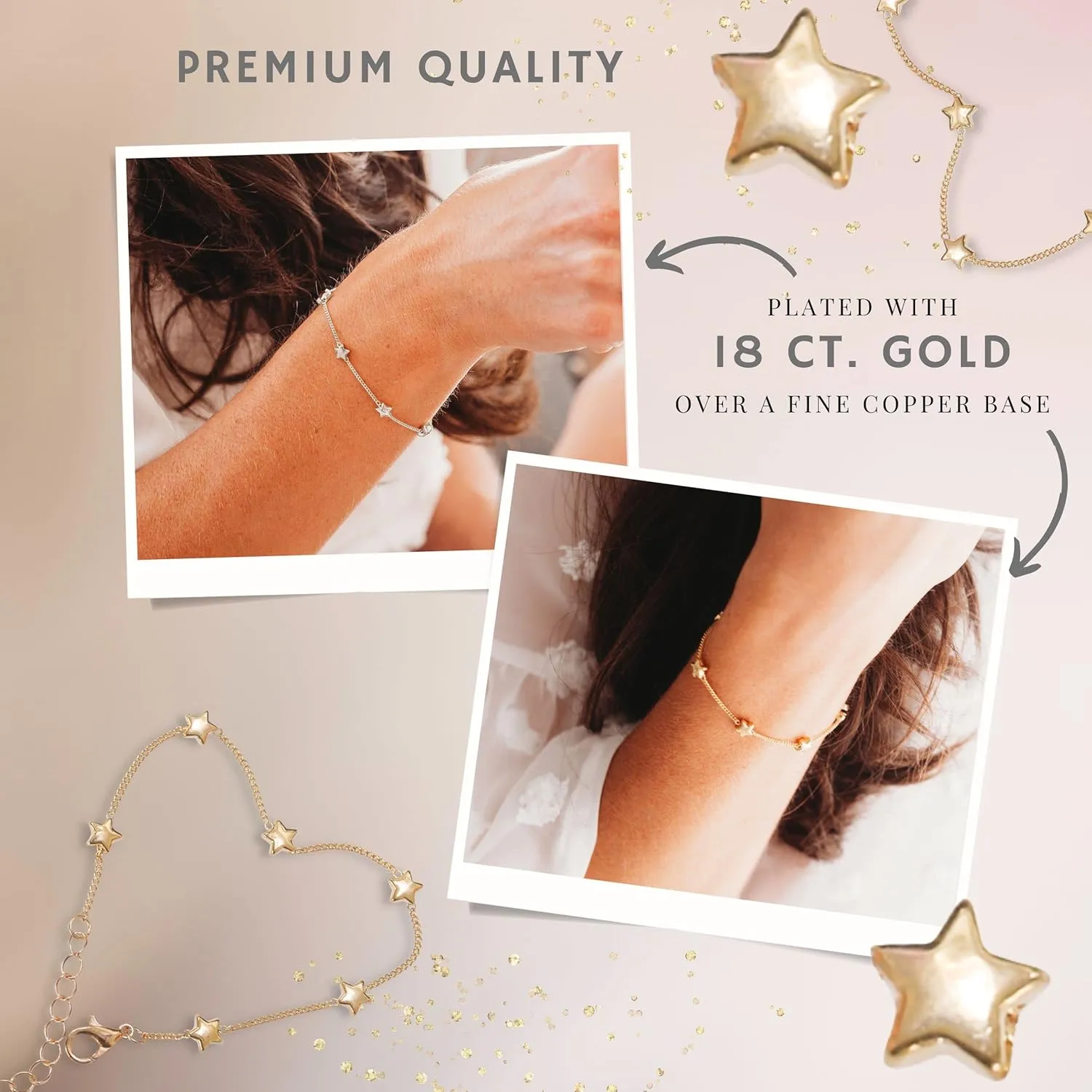 Best Friend birthday gifts for women - friend gifts for women unique, birthday gifts for best friend bracelet, birthday gift for best friend bracelets - golden star bracelet with birthday card