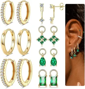 Besteel Small Gold Hoop Earrings for Women  Hypoallergenic 14K Gold Plated Hoops Cartilage Earring Sets for Multiple Piercing Dainty Silver Huggie Stud Earring Stacks with Charm