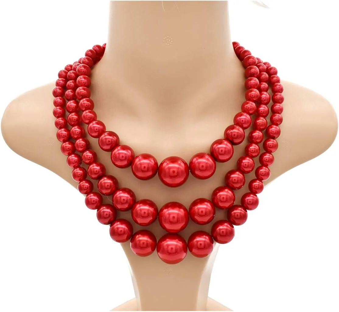 Big Chunky Pearl Necklace and Earring Set - Large Costume 1920s Faux Pearls Gatsby Accessories