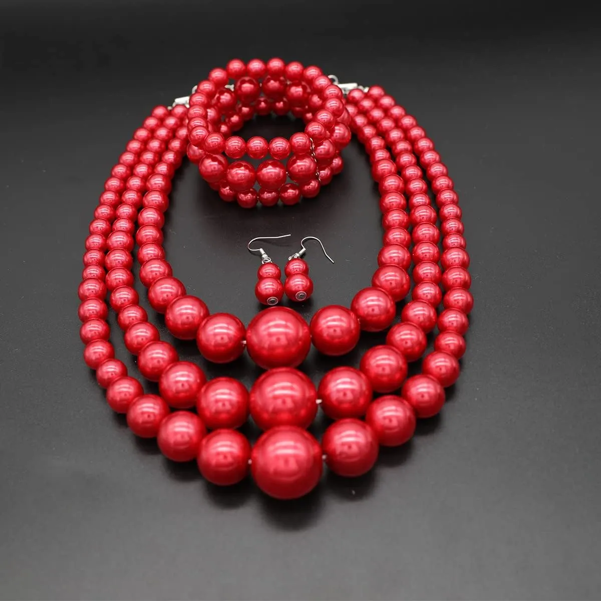 Big Chunky Pearl Necklace and Earring Set - Large Costume 1920s Faux Pearls Gatsby Accessories