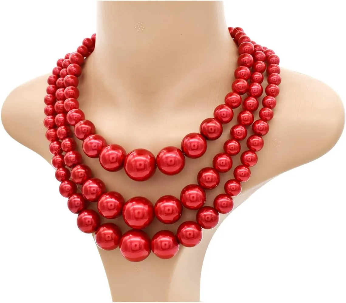 Big Chunky Pearl Necklace and Earring Set - Large Costume 1920s Faux Pearls Gatsby Accessories