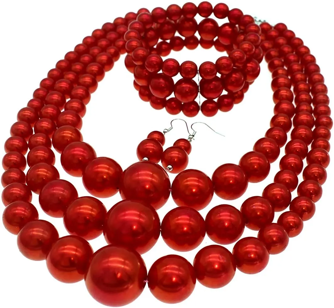Big Chunky Pearl Necklace and Earring Set - Large Costume 1920s Faux Pearls Gatsby Accessories