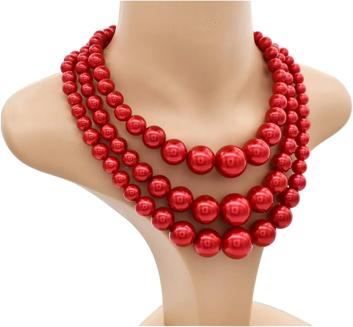 Big Chunky Pearl Necklace and Earring Set - Large Costume 1920s Faux Pearls Gatsby Accessories
