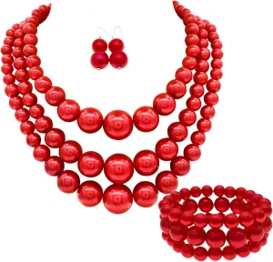 Big Chunky Pearl Necklace and Earring Set - Large Costume 1920s Faux Pearls Gatsby Accessories