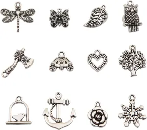 Bingcute 100Pcs Wholesale Bulk Lots Tibetan Silver Plated Mixed Pendants Charms for jewelry making