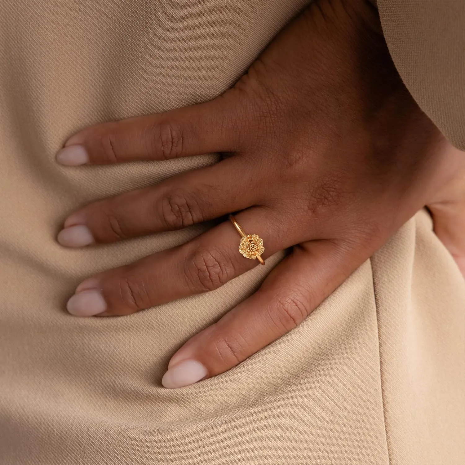 Birth Flower Ring for Women 14K Gold Plated Floral Minimalist Stackable Finger Jewelry Birthday Gifts