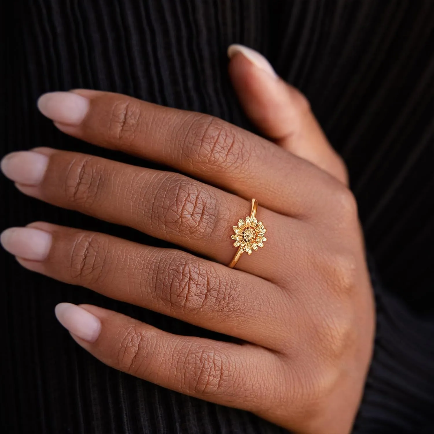 Birth Flower Ring for Women 14K Gold Plated Floral Minimalist Stackable Finger Jewelry Birthday Gifts