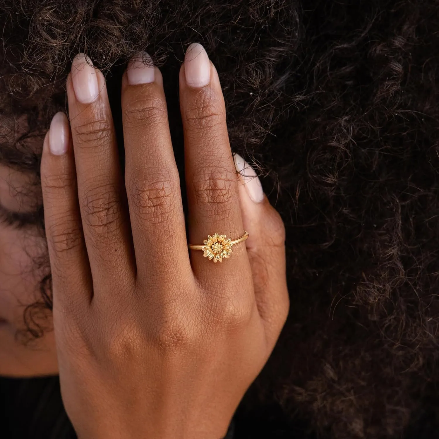 Birth Flower Ring for Women 14K Gold Plated Floral Minimalist Stackable Finger Jewelry Birthday Gifts