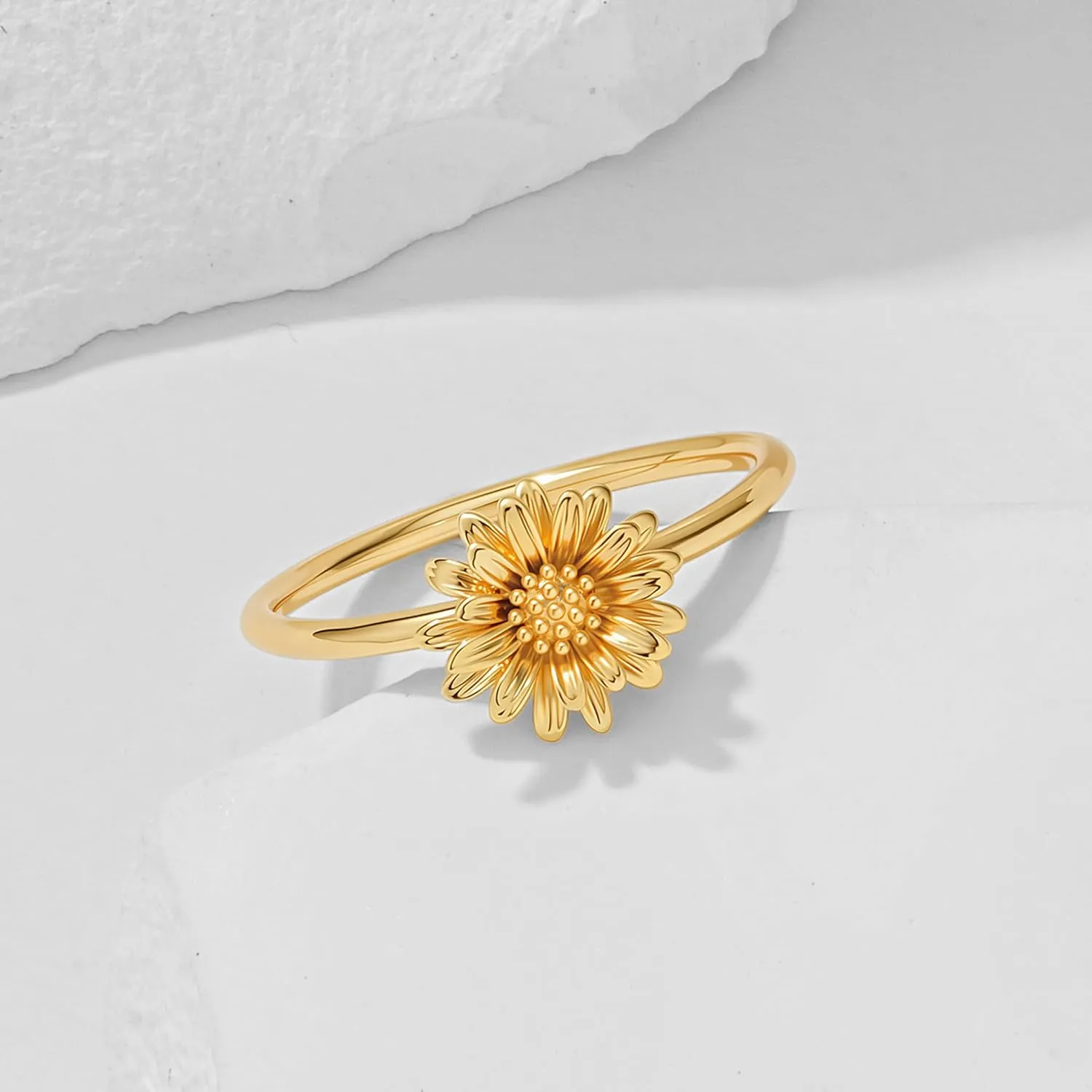 Birth Flower Ring for Women 14K Gold Plated Floral Minimalist Stackable Finger Jewelry Birthday Gifts
