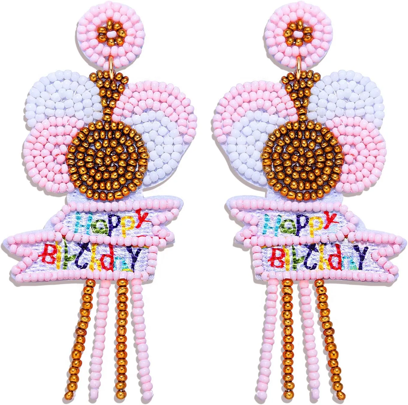 Birthday Earrings Beaded Balloon Happy Birthday Earrings for Women Girls Handmade Celebration Drop Dangle Earrings Birthday Party Jewelry Gifts