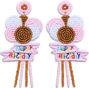 Birthday Earrings Beaded Balloon Happy Birthday Earrings for Women Girls Handmade Celebration Drop Dangle Earrings Birthday Party Jewelry Gifts