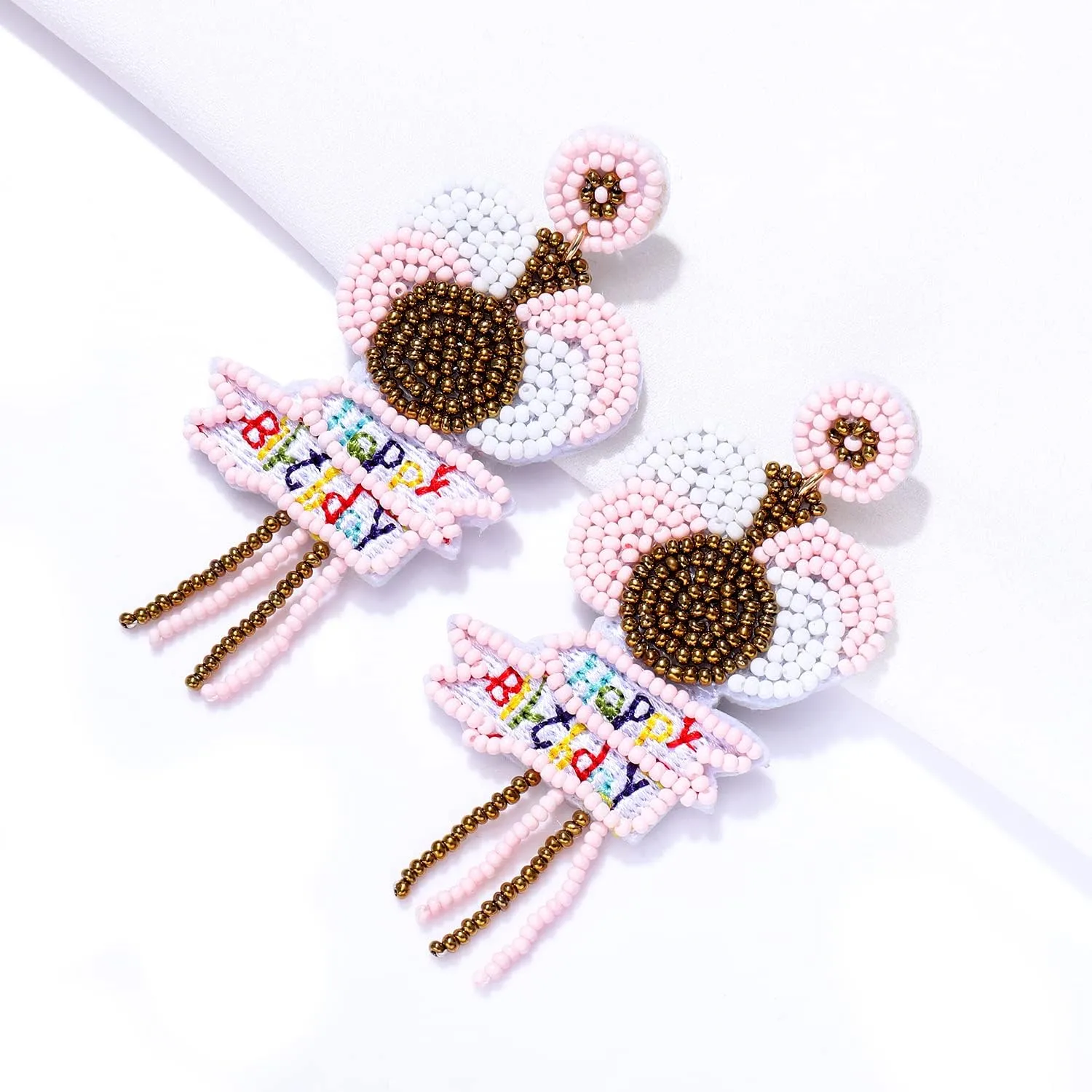 Birthday Earrings Beaded Balloon Happy Birthday Earrings for Women Girls Handmade Celebration Drop Dangle Earrings Birthday Party Jewelry Gifts