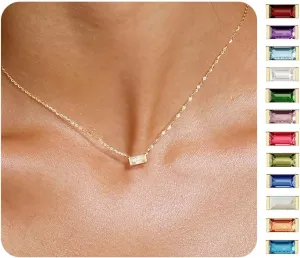 Birthstone Necklace for Women Dainty Trendy 14K Gold Plated Emerald Couple Necklaces Simple Green Diamond Pendant Choker Blue Cute Cubic Zirconia Jewelry for Women Mothers Birthday Gifts
