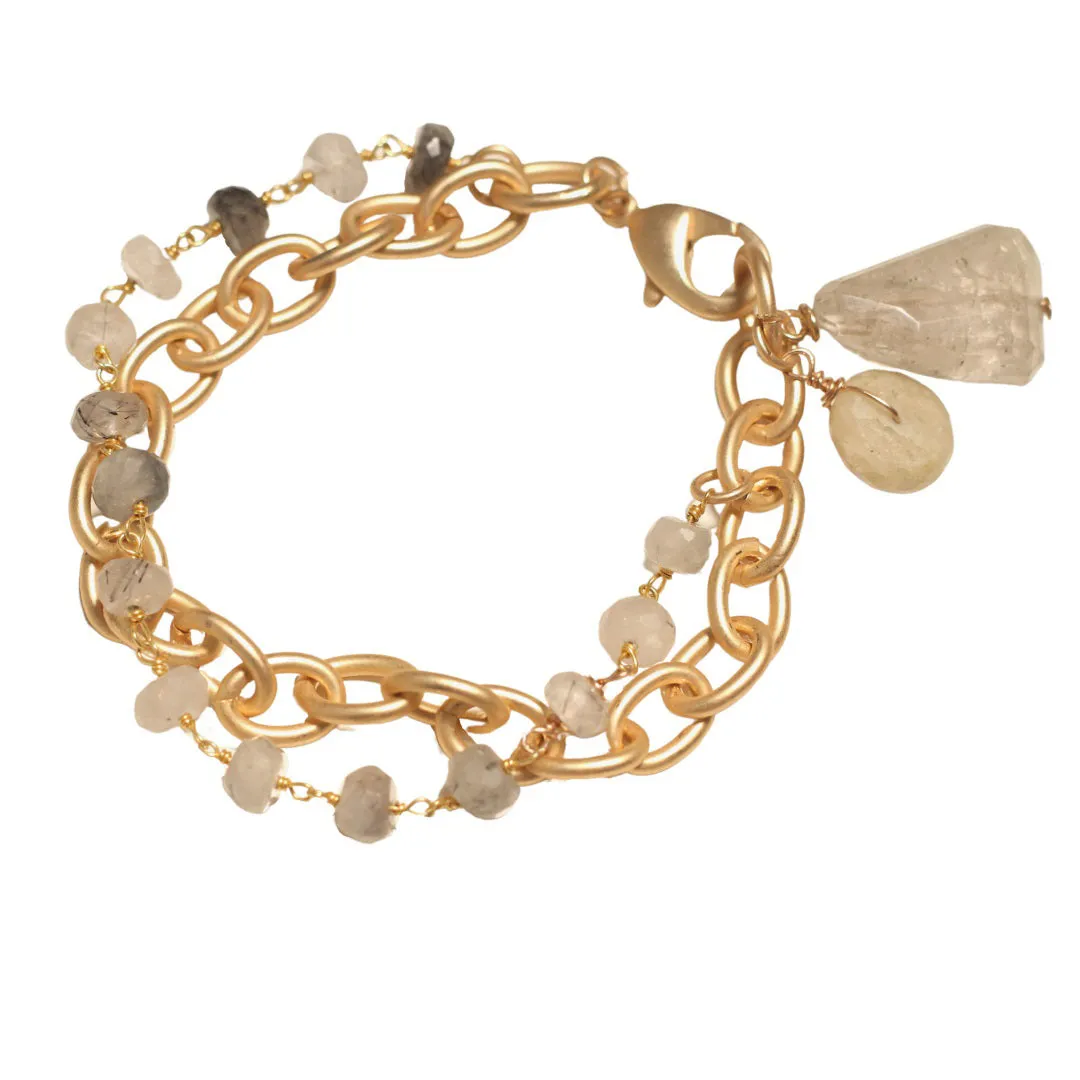 BITTERSWEET DESIGNS - CHAIN AND STONE DOUBLE RUDILATED QUART BRACELET
