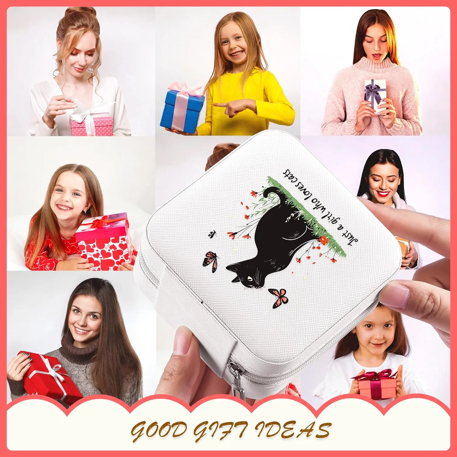 Black Cat Jewelry Box, Gifts For Women Teens Girls Age 8-12, Black Cat Lovers Themed Stuff Items Accessories Merchandise Decor Merch, Travel Ring Earrings Necklace Organizer Holder!