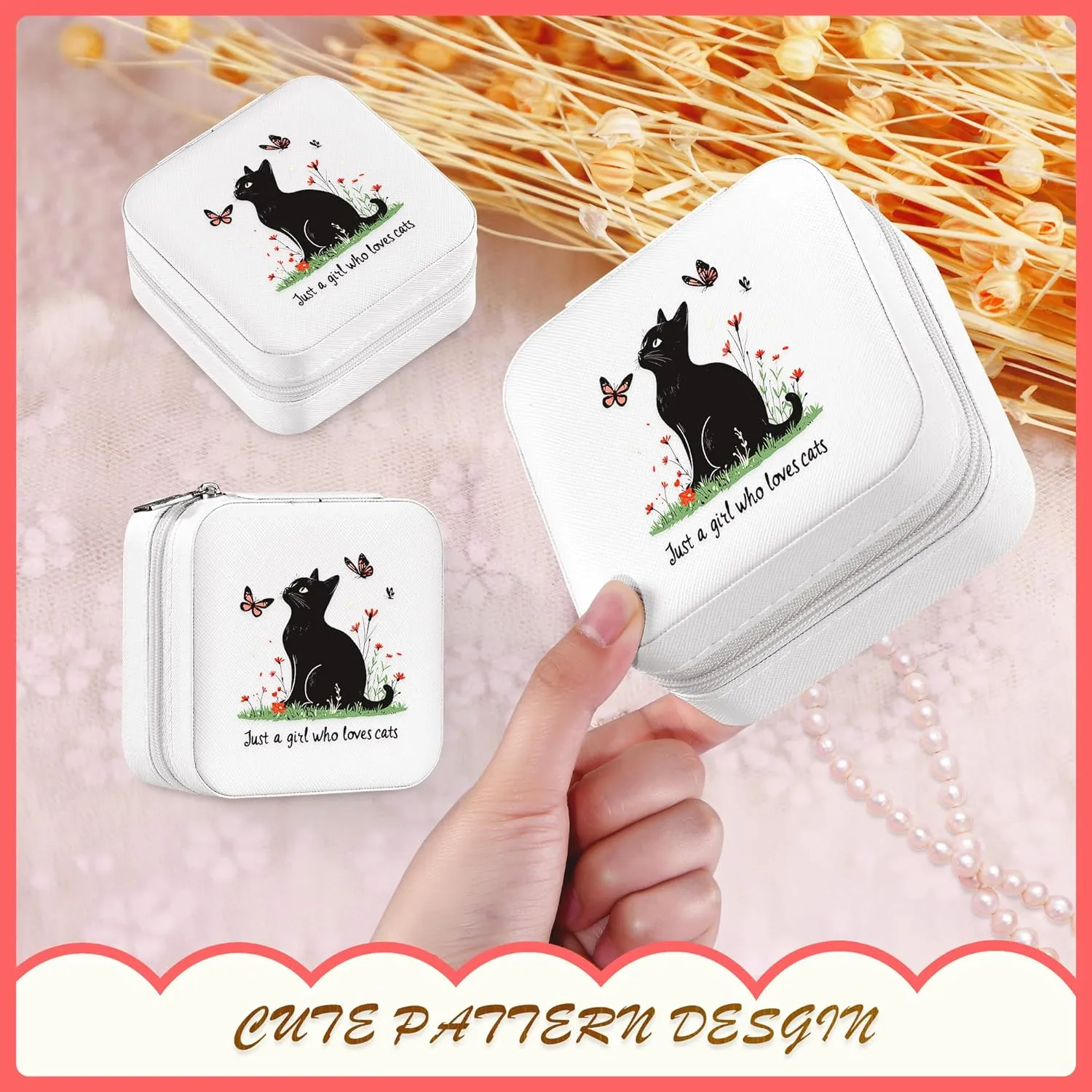 Black Cat Jewelry Box, Gifts For Women Teens Girls Age 8-12, Black Cat Lovers Themed Stuff Items Accessories Merchandise Decor Merch, Travel Ring Earrings Necklace Organizer Holder!
