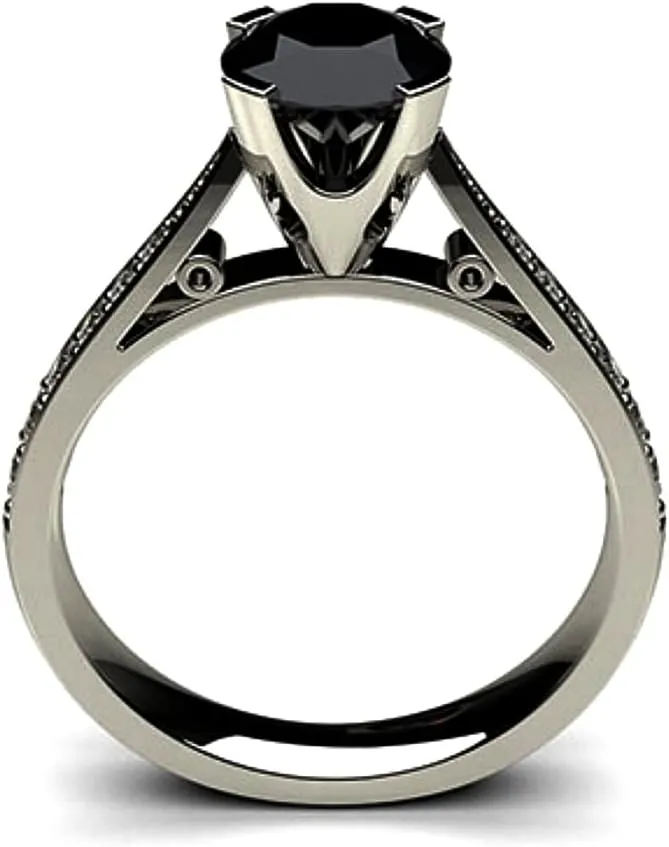 Black Diamond Ring 0.5 Carat to 2 Carat Black Diamond Solitaire Engagement Black Diamond Ring With White Diamond Accents black white diamond wedding band women