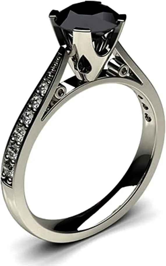 Black Diamond Ring 0.5 Carat to 2 Carat Black Diamond Solitaire Engagement Black Diamond Ring With White Diamond Accents black white diamond wedding band women