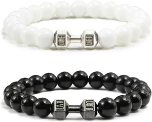 Black Dumbbell Bracelet for Men Gym Bros Bracelet Volcanic Lava Stone Adjustable Natural Stone Beads Bracelet Fitness Barbell Jewelry for Men