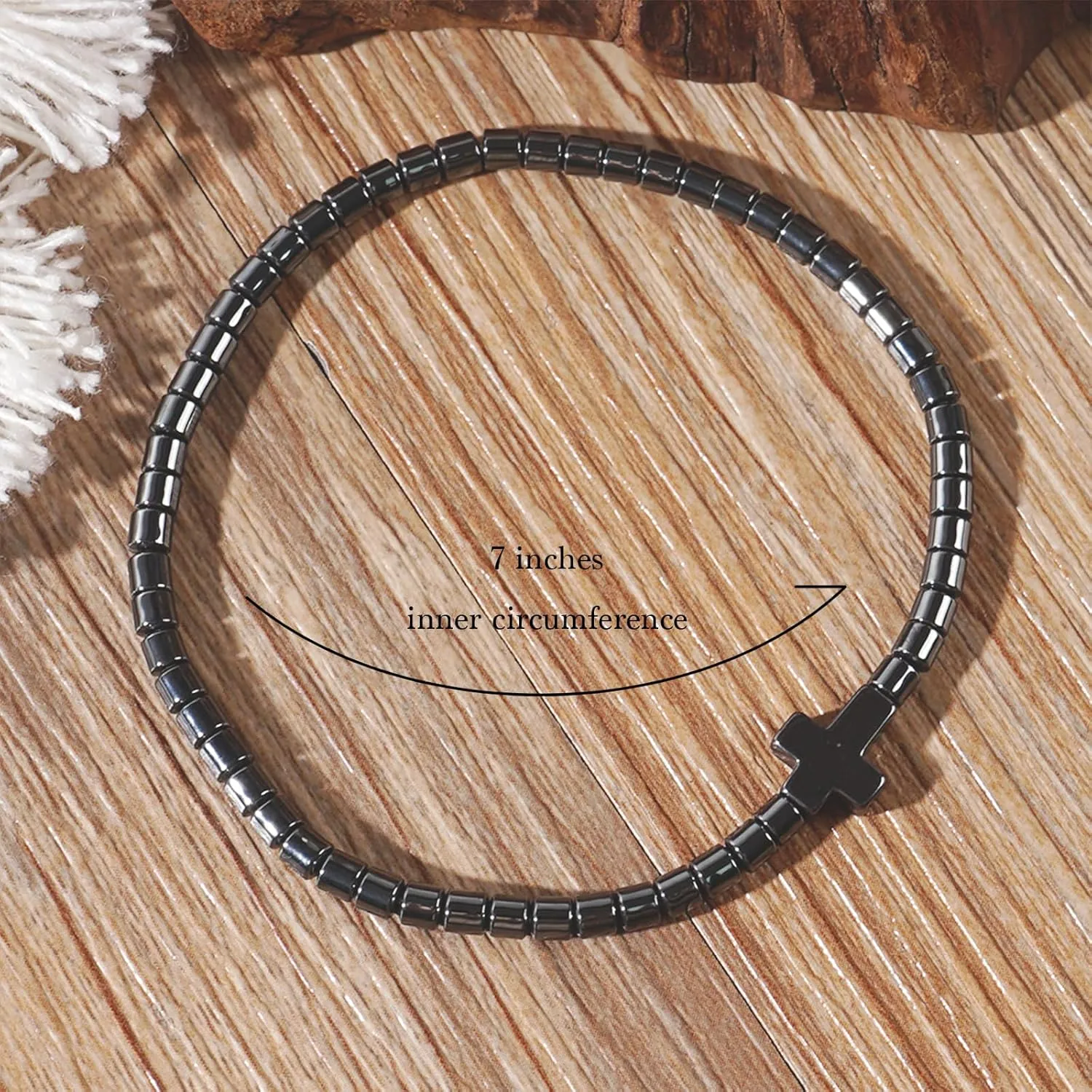 Black Hematite Beaded Stretch Braided Bracelet for Man Woman, Goth Handmade Bead Religious Punk Bracelets Accessories Fashion Jewelry Fathers Gift