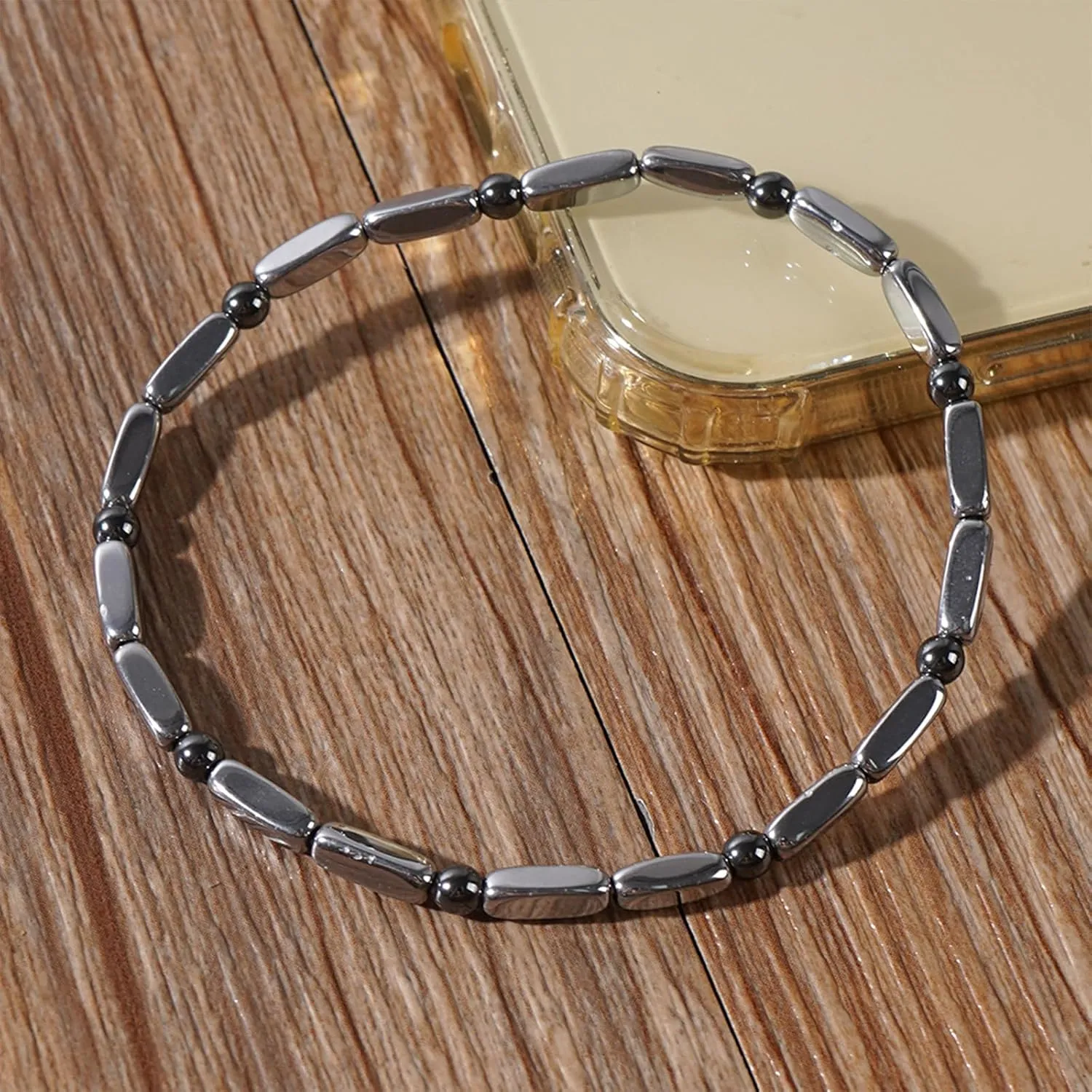 Black Hematite Beaded Stretch Braided Bracelet for Man Woman, Goth Handmade Bead Religious Punk Bracelets Accessories Fashion Jewelry Fathers Gift