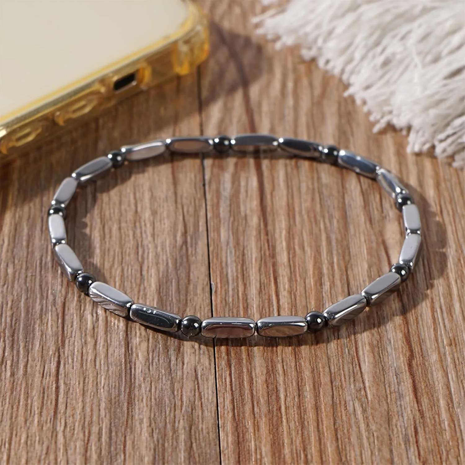 Black Hematite Beaded Stretch Braided Bracelet for Man Woman, Goth Handmade Bead Religious Punk Bracelets Accessories Fashion Jewelry Fathers Gift