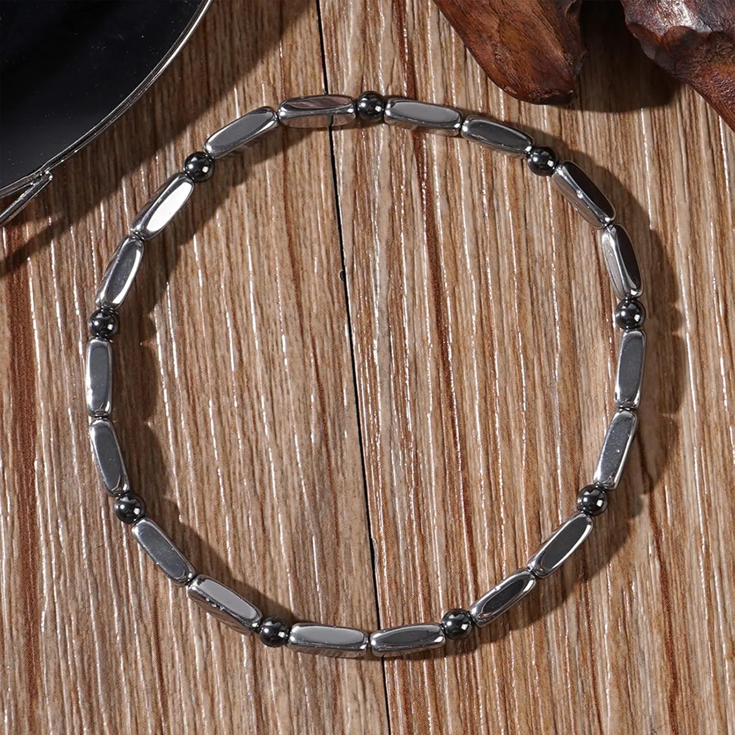 Black Hematite Beaded Stretch Braided Bracelet for Man Woman, Goth Handmade Bead Religious Punk Bracelets Accessories Fashion Jewelry Fathers Gift