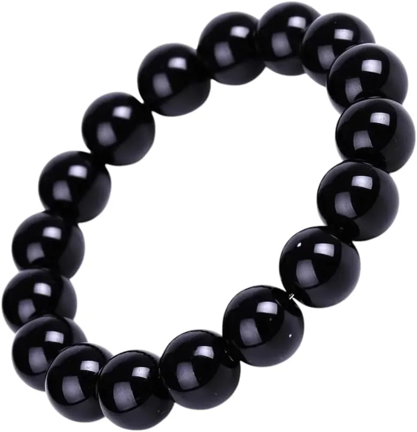 Black Obsidian Bracelet Buddhist Prayer Blessing Blackstone Stone Ball Beads Jewelry Valentine's Present