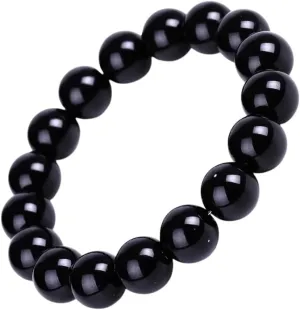 Black Obsidian Bracelet Buddhist Prayer Blessing Blackstone Stone Ball Beads Jewelry Valentine's Present