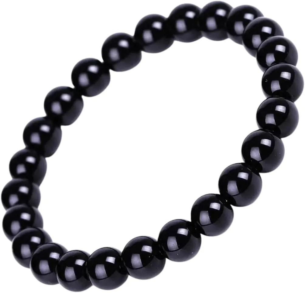 Black Obsidian Bracelet Buddhist Prayer Blessing Blackstone Stone Ball Beads Jewelry Valentine's Present