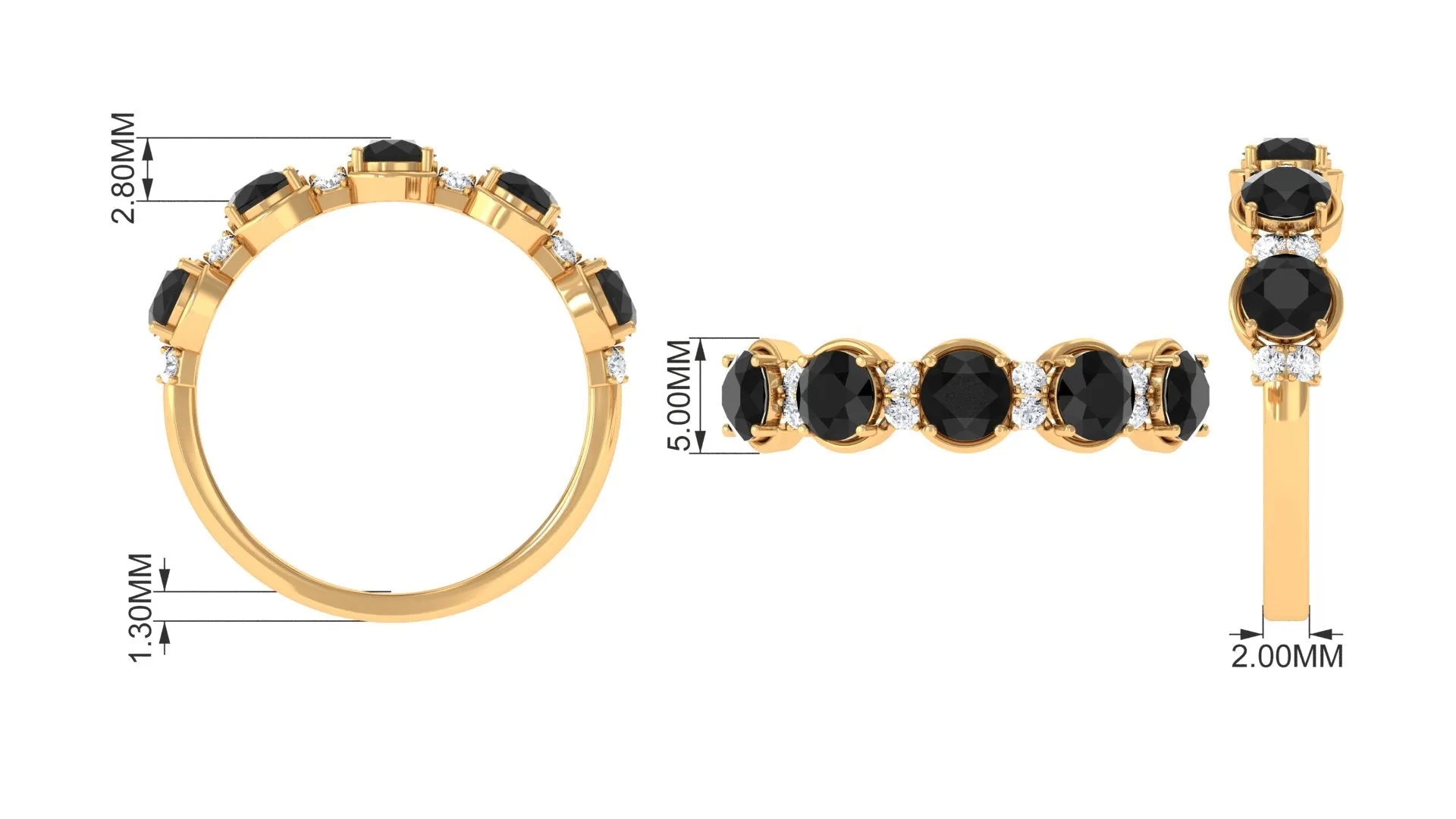 Black Onyx Half Eternity Ring with Diamond