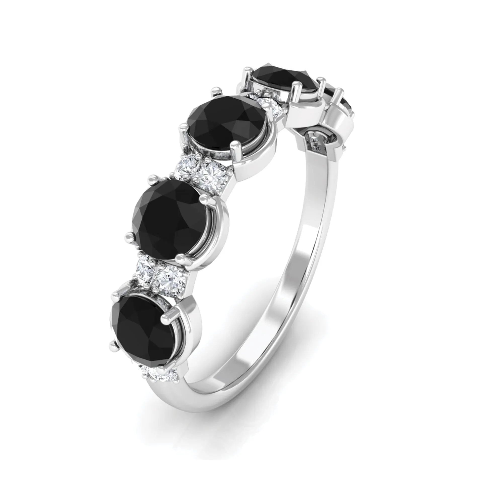 Black Onyx Half Eternity Ring with Diamond
