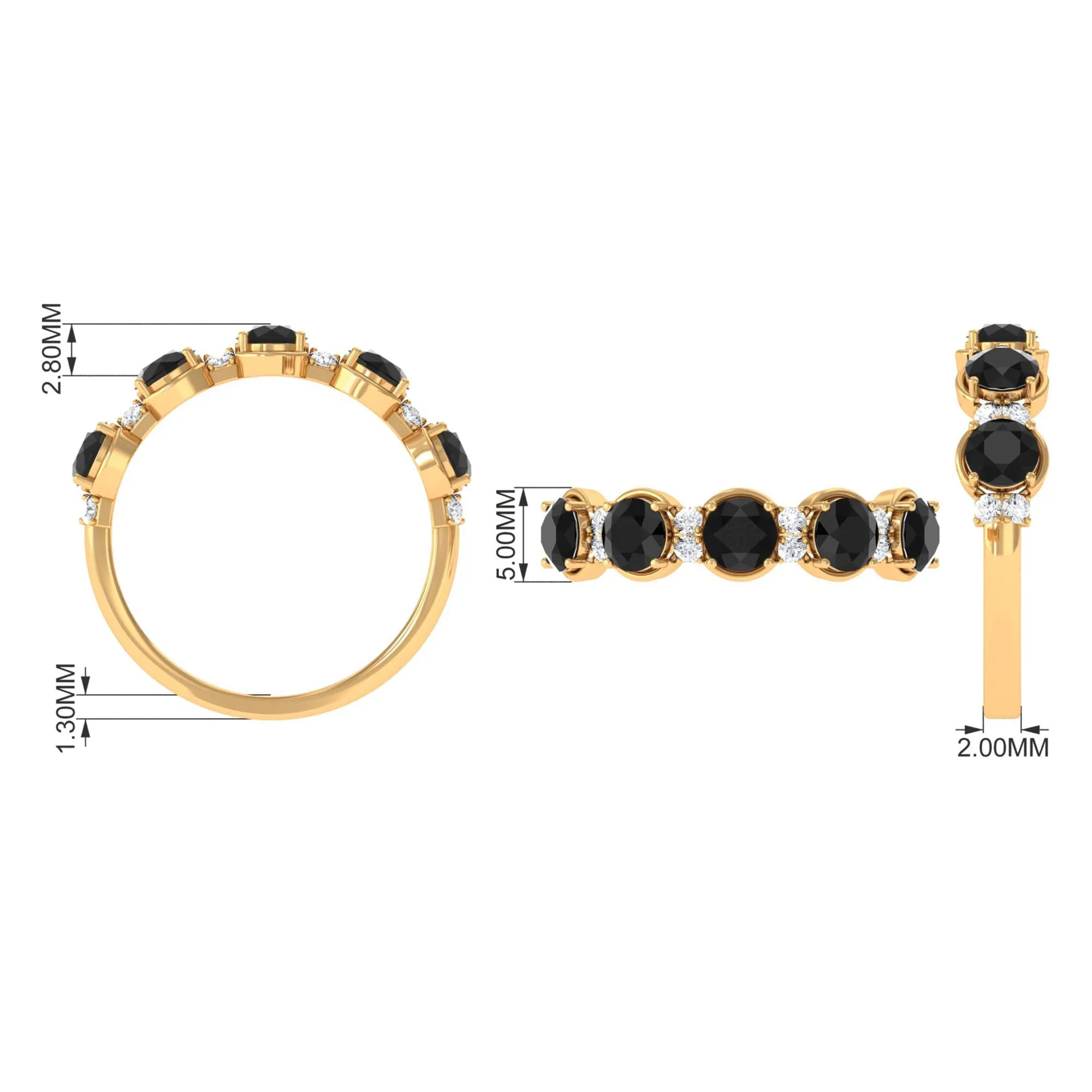 Black Onyx Half Eternity Ring with Diamond
