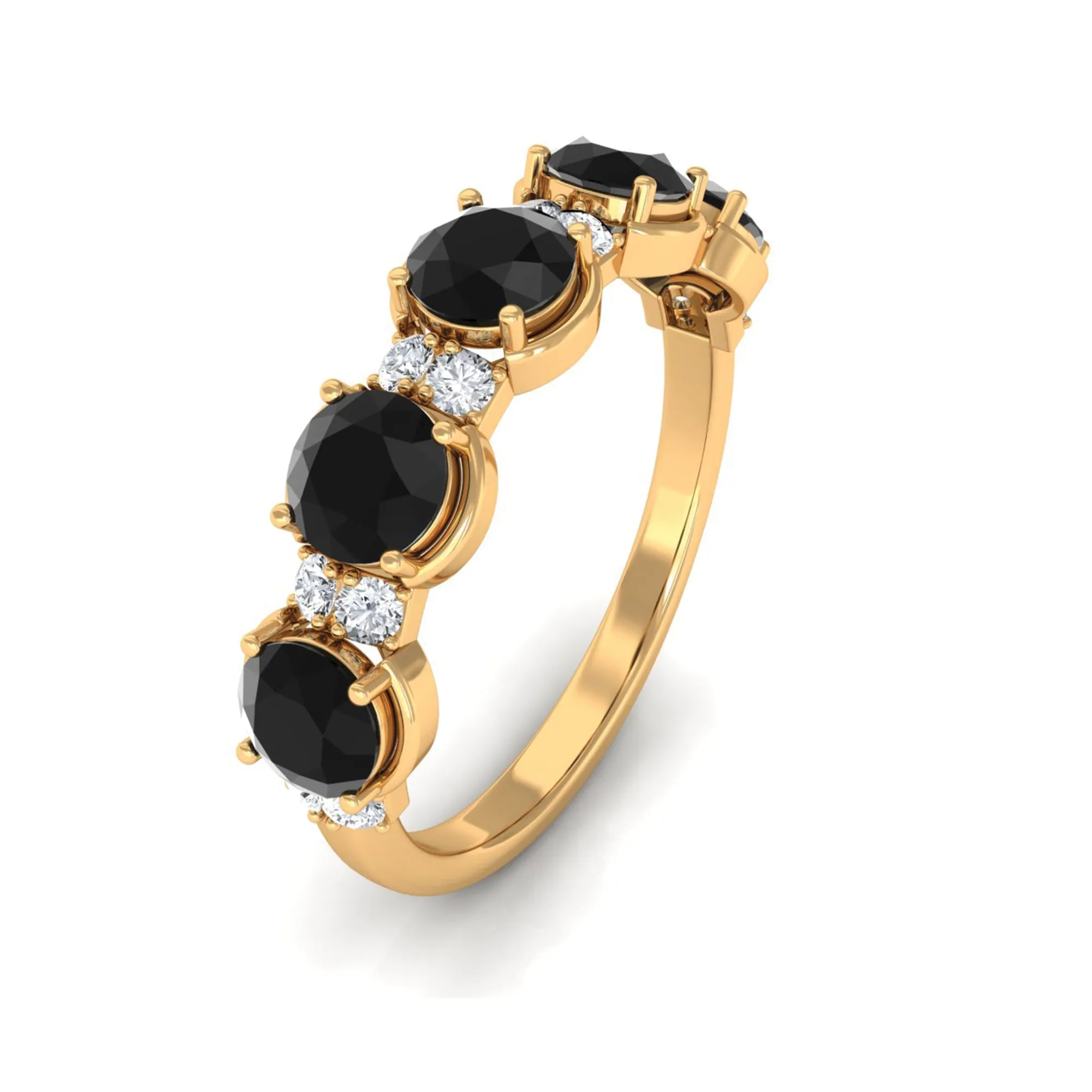 Black Onyx Half Eternity Ring with Diamond