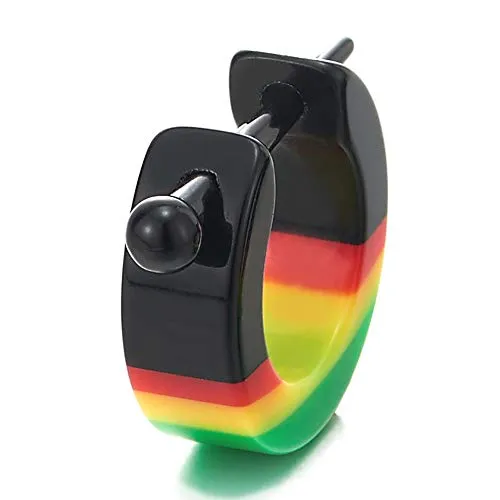 Black Red Yellow Green Spike Huggie Hinged Hoop Earrings for Men Women, Stainless Steel, 2pcs