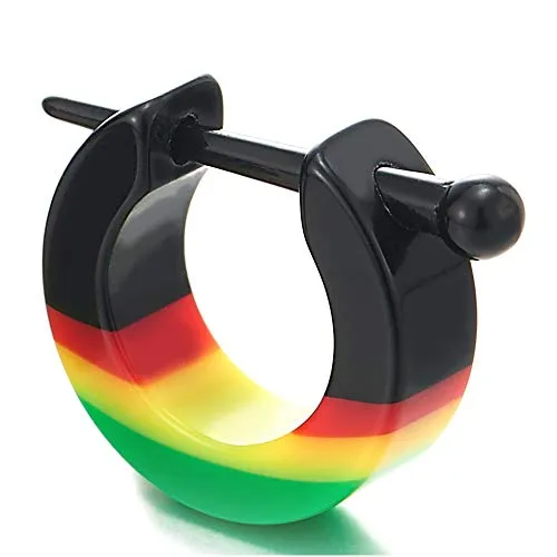 Black Red Yellow Green Spike Huggie Hinged Hoop Earrings for Men Women, Stainless Steel, 2pcs