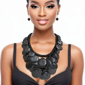 Black Rope Necklace Set with Bold Chunky Discs – Make a Statement in 2024!