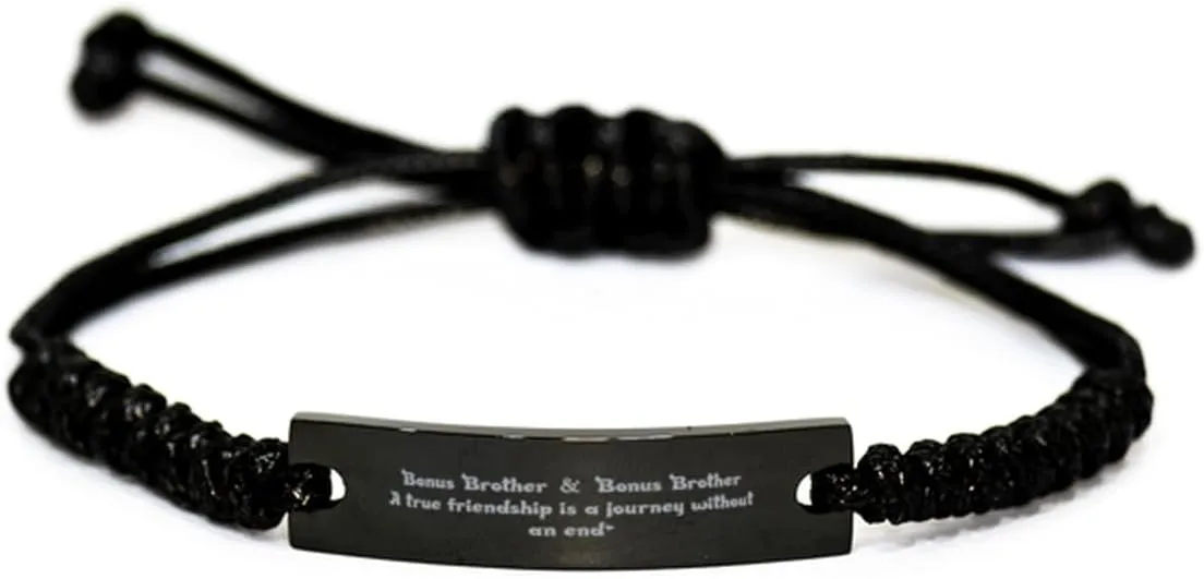 Black Stainless Steel Handmade Bracelets Adjustable Cord Inspirational Quote, Brothers & A true friendship, Small
