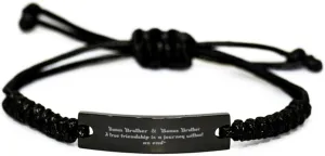 Black Stainless Steel Handmade Bracelets Adjustable Cord Inspirational Quote, Brothers & A true friendship, Small