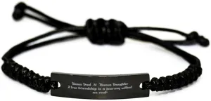 Black Stainless Steel Handmade Bracelets Adjustable Cord Inspirational Quote, Dad & daughter A true friendship
