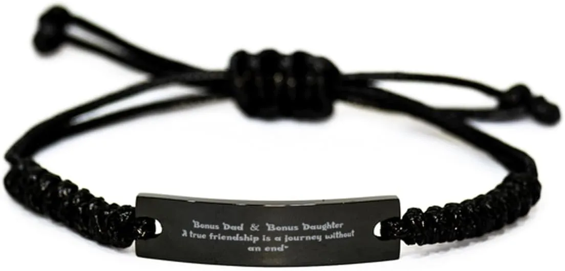 Black Stainless Steel Handmade Bracelets Adjustable Cord Inspirational Quote, Dad & daughter A true friendship