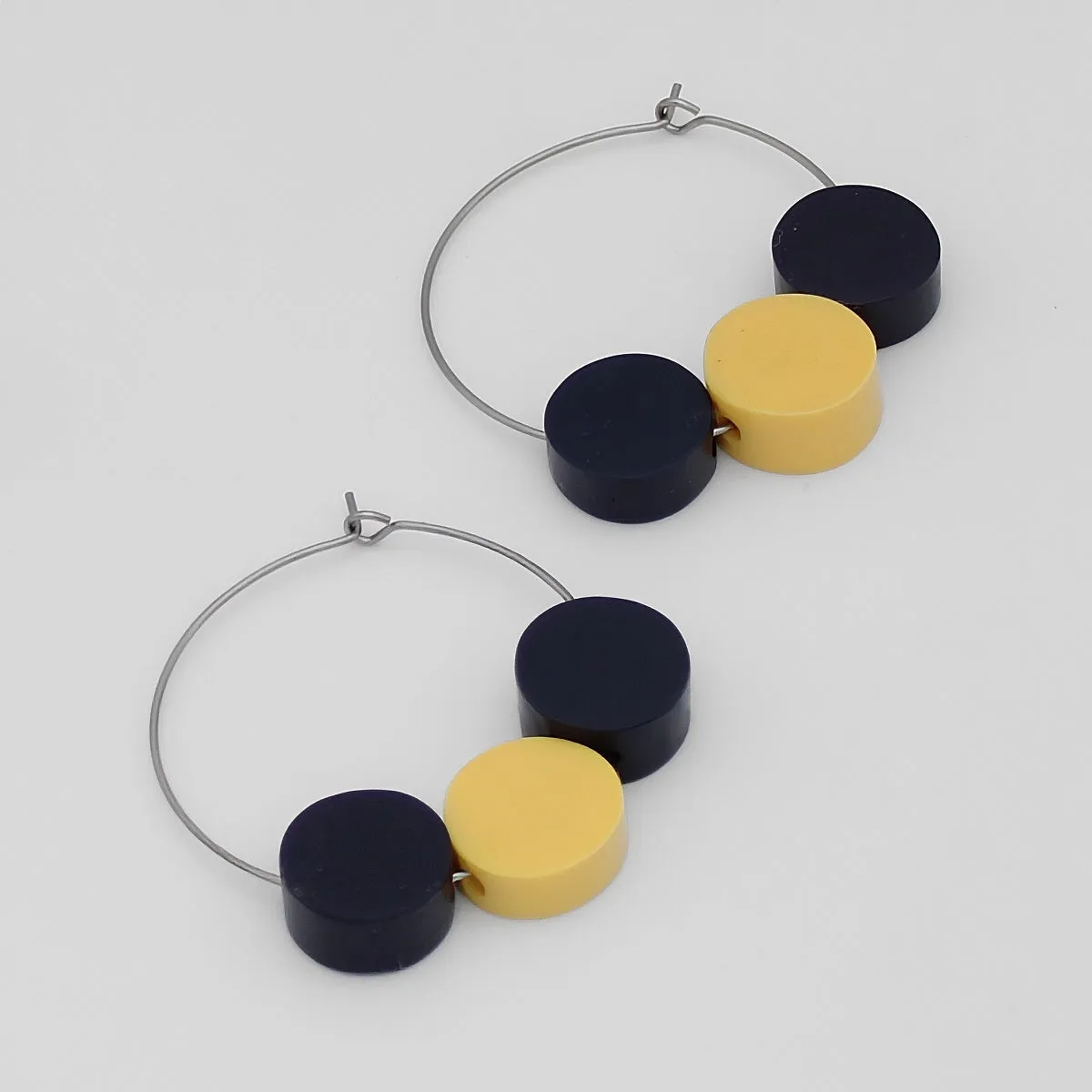 Blue and Yellow Dot Hoop Dangle Earring