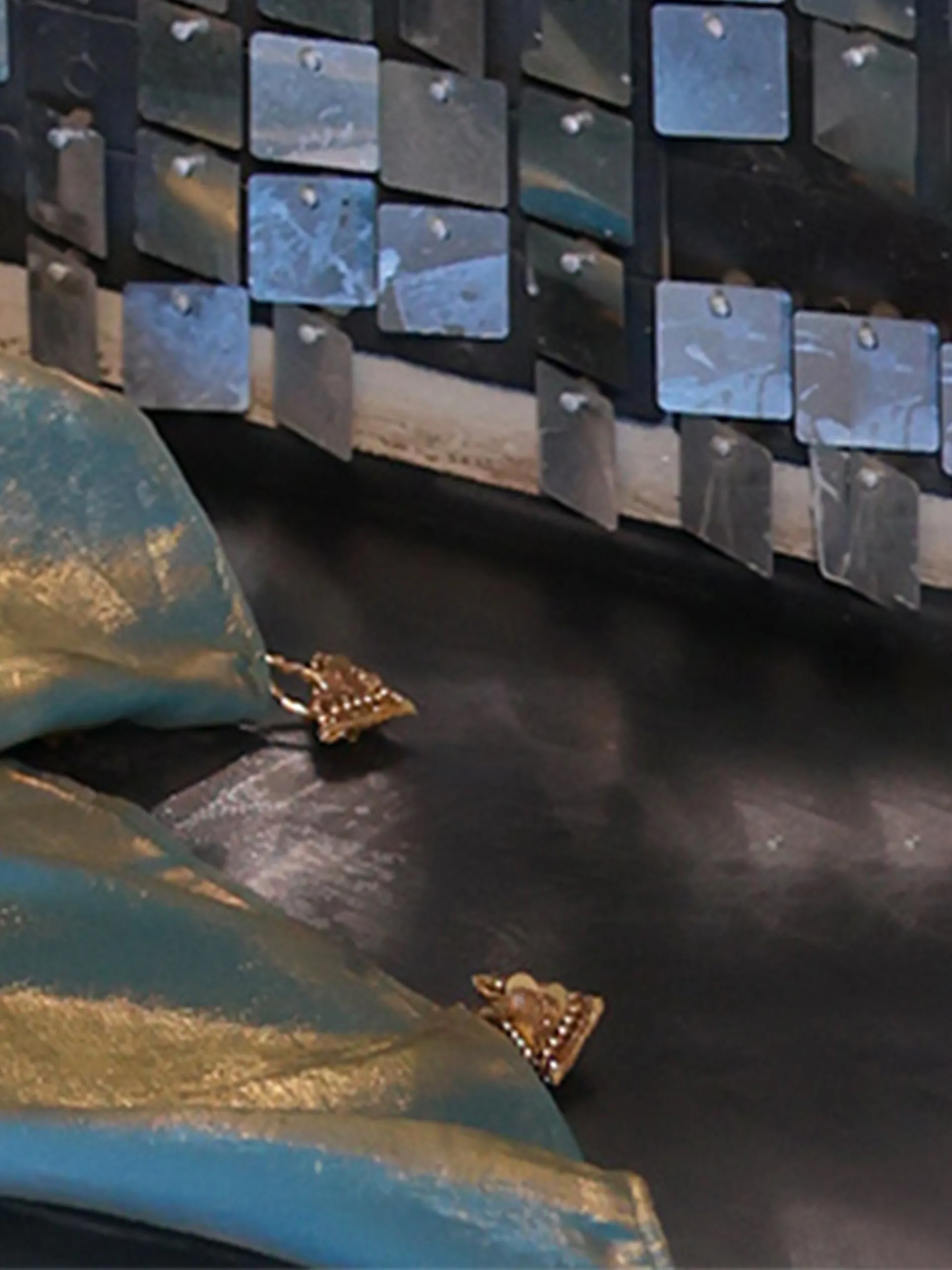 Blue Copper Metallic Satin Saree with Pendants and Blouse Fabric